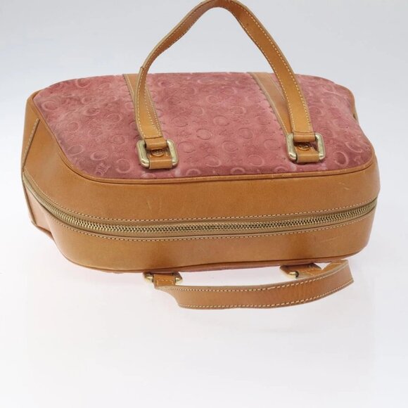 CELINE C Macadam Canvas Hand Bag Suede Pink Gold Auth - Picture 14 of 16
